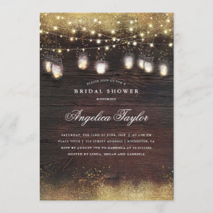 Rustic Wood and Mason Jar Lights Bridal Shower Invitation