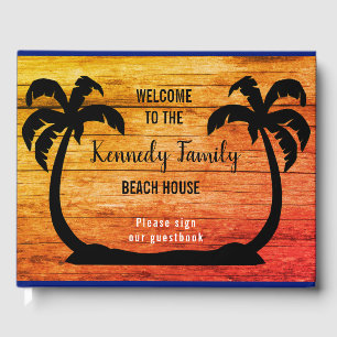 Rustic Wood And Palm Tree Beach House Welcome Guest Book
