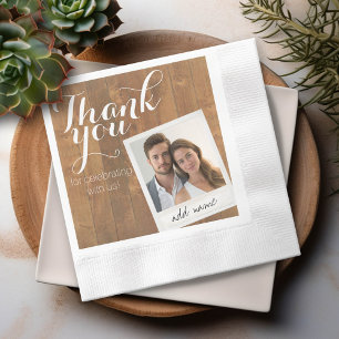 Rustic Wood and Photo Frame Thank You Wedding Napkin