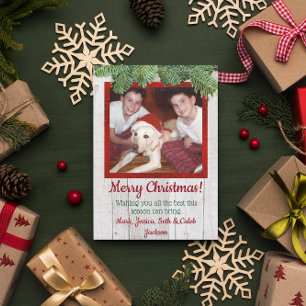 Rustic Wood and Pine Photo Christmas Card