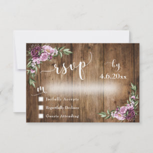 Rustic Wood and Pink Flowers with Typography RSVP Card