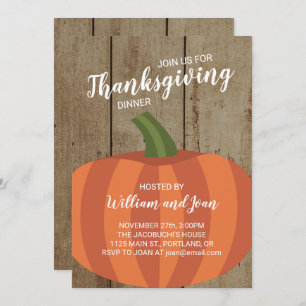 Rustic Wood and Pumpkin Thanksgiving Dinner Party Invitation