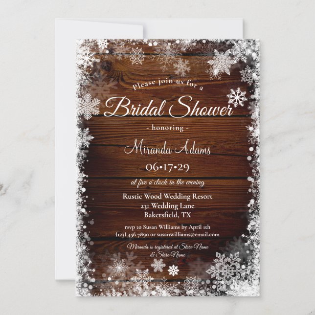 Rustic Wood and Snow Bridal Shower Invitation (Front)