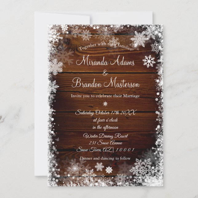 Rustic Wood and Snow Winter Wedding Invitation (Front)