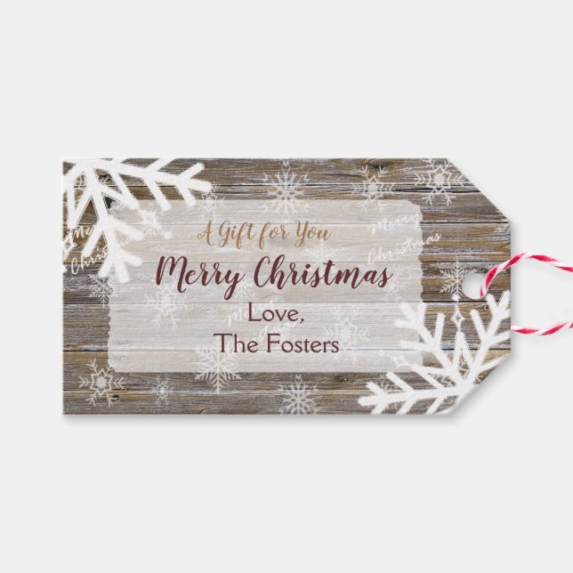 Rustic Wood and Snowflakes Gift Tag (Front (Horizontal))