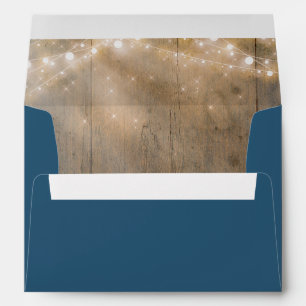 Rustic Wood and String Lights Navy Envelope