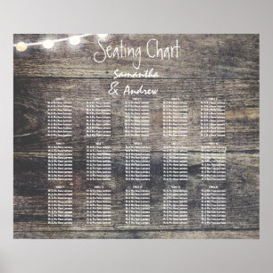 Rustic wood and string lights table seating chart
