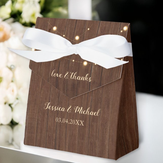 Rustic Wood and String Lights Wedding Favour Box (Personalized Rustic Wood and String Lights Wedding Favor Boxes
)