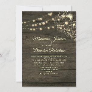 Rustic Wood and String Lights Wedding Invitation