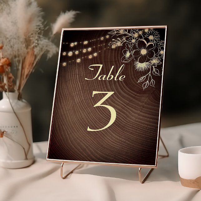 Rustic Wood and String Lights Wedding Table Number (Creator Uploaded)