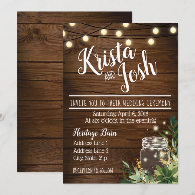 Rustic Wood and Succulent Wedding Invitation (Front/Back)