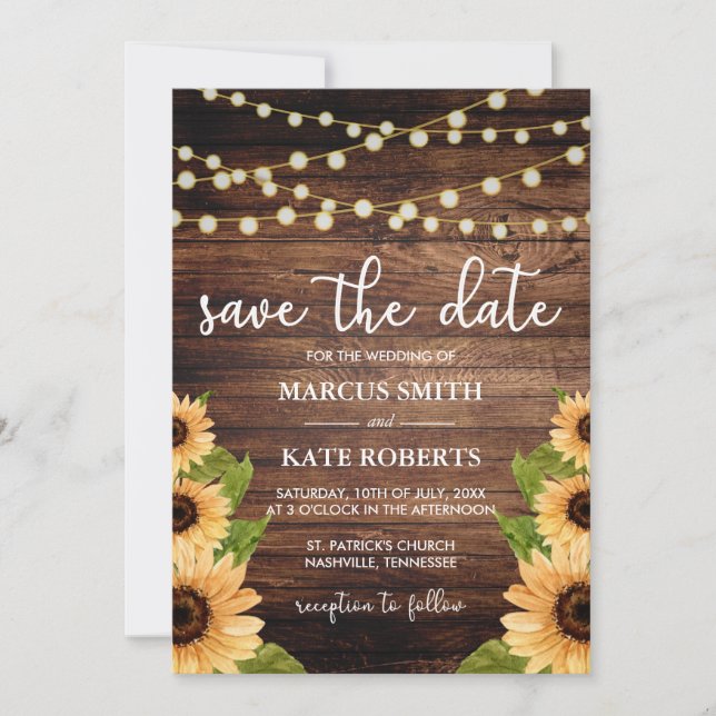 Rustic Wood and Sunflower Save The Date (Front)