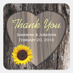 Rustic Wood and Sunflower Wedding Thank You Square Sticker
