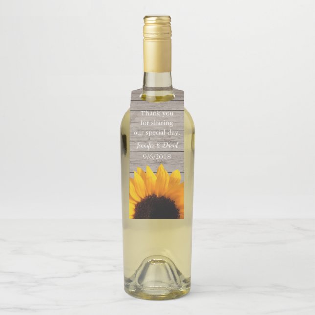 Rustic Wood and Sunflower Wine Bottle Favour Tag (On Bottle)