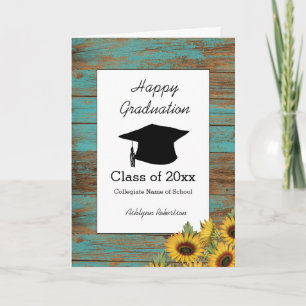 Rustic Wood and Sunflowers Graduation Card