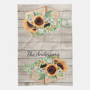 Rustic Wood and Sunflowers  Kitchen Towel