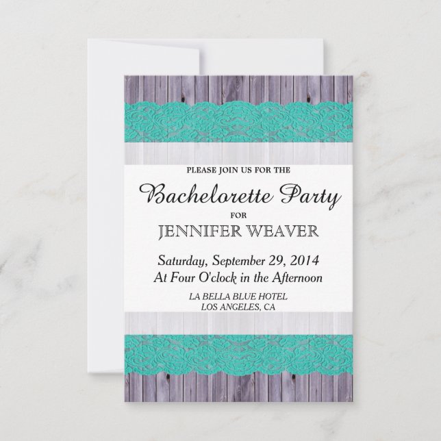 Rustic Wood and Teal Lace Invitation (Front)