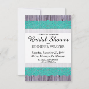 Rustic Wood and Teal Lace Invitation