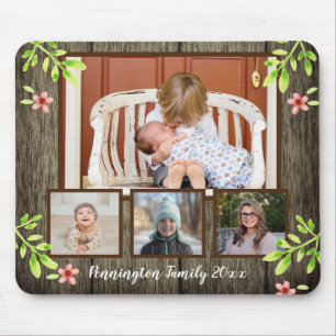 Rustic Wood and Watercolor Floral 4 Photo Mouse Mat