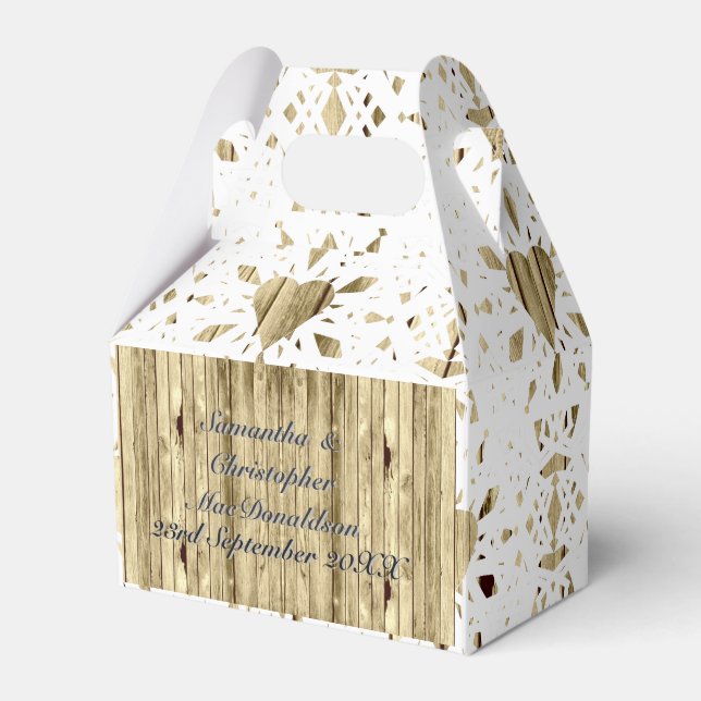 Rustic wood and white lace heart country wedding favour box (Front Side)