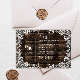 Rustic Wood and White Lace Wedding Details Info Enclosure Card