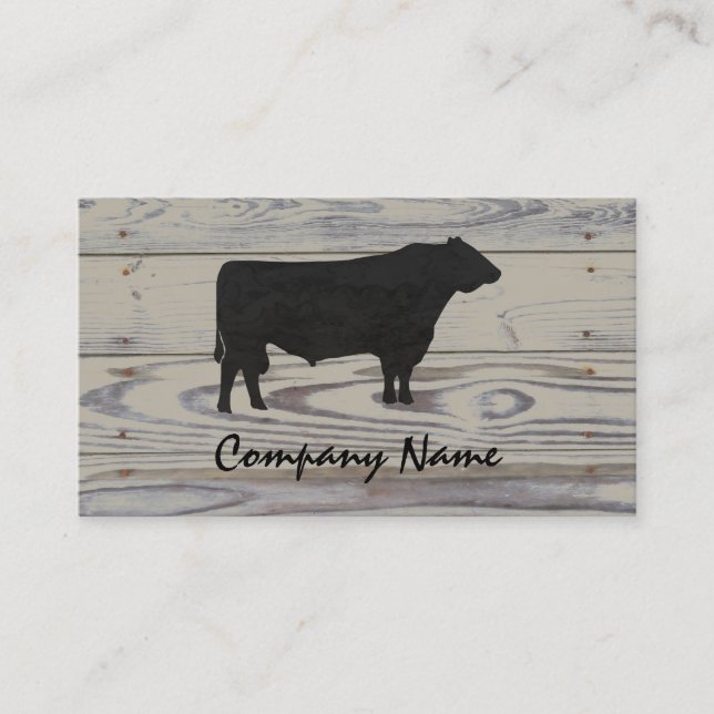 Rustic Wood Angus Bull Watercolor Business Card (Front)