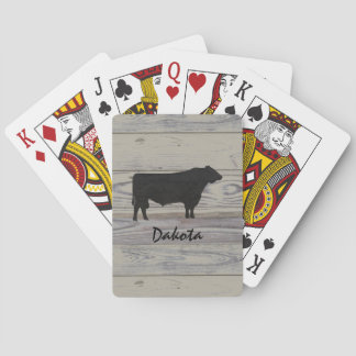 Rustic Wood Angus Bull Watercolor Silhouette Playing Cards