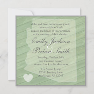 Rustic wood Arizona green wedding invitations