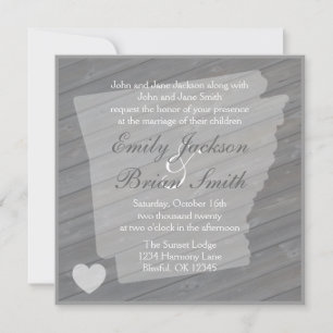 Rustic wood Arkansas grey wedding invitations