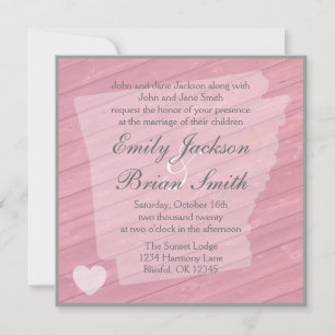 Rustic wood Arkansas pink wedding invitations