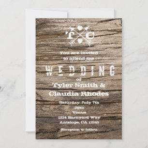 Rustic Wood Arrows & Hearts Wedding Invitation