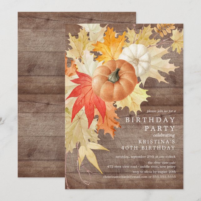 Rustic Wood Autumn Birthday Invitation (Front/Back)
