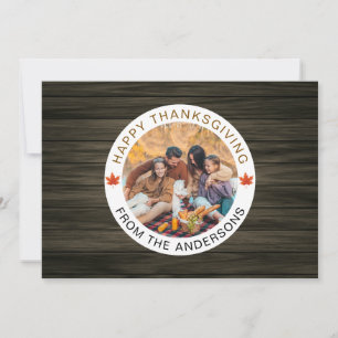 Rustic Wood Autumn Leaf Happy Thanksgiving  Holiday Card