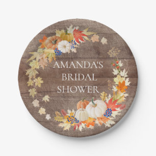 Rustic Wood Autumn Leaves Shower 7" Plate