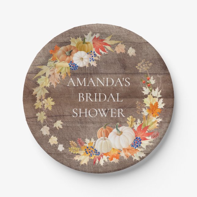 Rustic Wood Autumn Leaves Shower 7" Plate (Front)