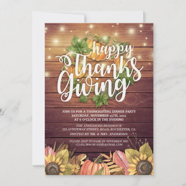 Rustic Wood Autumn Maple Thanksgiving Dinner Party Invitation (Front)