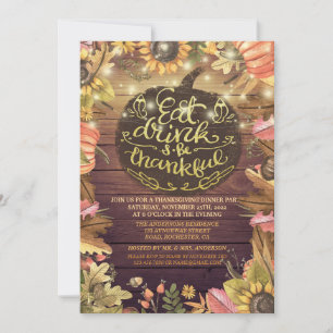 Rustic Wood Autumn Maple Thanksgiving Dinner Party Invitation