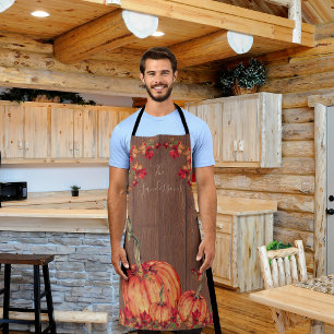 Rustic Wood Autumn Orange Pumpkins Fall Leaves Apr Apron