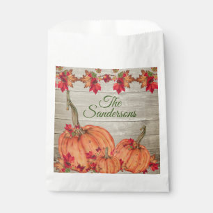 Rustic Wood Autumn Orange Pumpkins Fall Leaves   Favour Bags