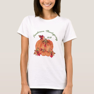 Rustic Wood Autumn Orange Pumpkins Fall Leaves T-Shirt