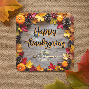 Rustic Wood Autumn Wreath Thanksgiving Favour Square Sticker
