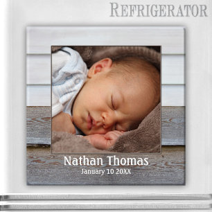 Rustic Wood Baby Boy Photo Frame Magnet