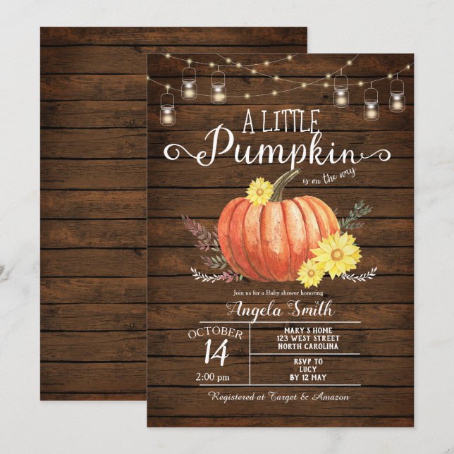 Rustic Wood Baby Shower Little Pumpkin Invitation (Front/Back)