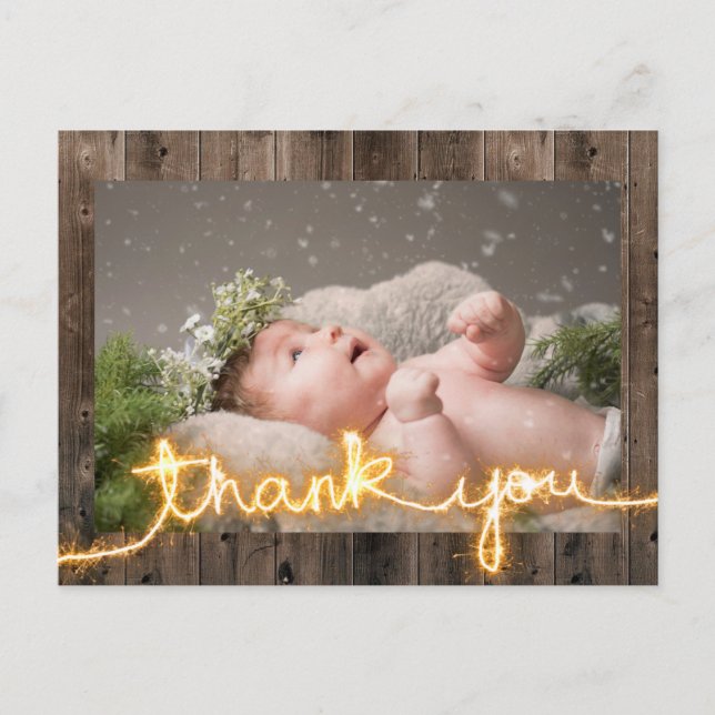 Rustic Wood Baby Shower Photo Thank You Postcard (Front)