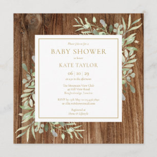 Rustic Wood Baby Shower Sprinkle Greenery Invitation