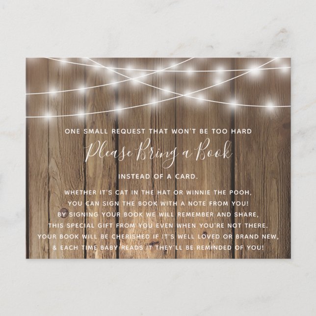 Rustic Wood BabyQ Baby Shower Bring a Book Card (Front)