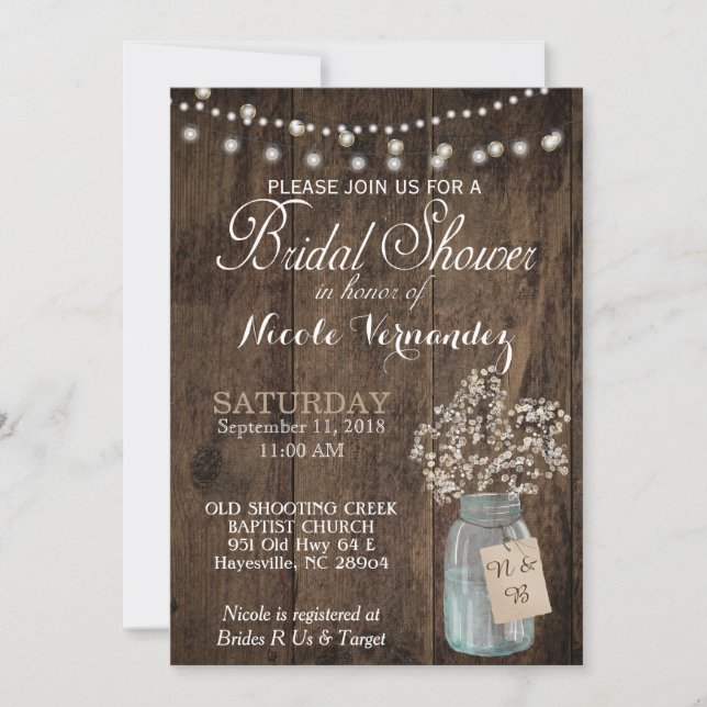 Rustic Wood Baby's Breath Bridal Shower Invitation (Front)