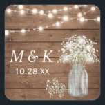Rustic Wood Baby's Breath Floral Wedding Monogram Square Sticker<br><div class="desc">Rustic Wood Baby's Breath Floral Wedding Monogram Sticker.
(1) For further customisation,  please click the "customise further" link and use our design tool to modify this template. 
(2) If you need help or matching items,  please contact me.</div>