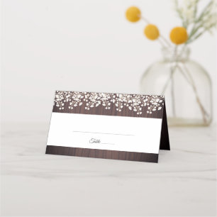 Rustic Wood Babys Breath Gypsophila Wedding Place Card