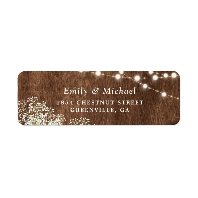 Rustic Wood Baby's Breath String Lights Address (Front)